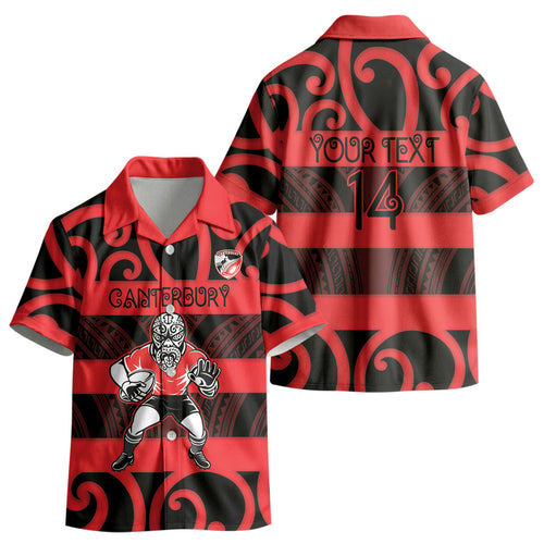 Canterbury Custom Rugby New Zealand Kid Hawaiian Shirt Aotearoa Maori Pukana Tiki Mascot