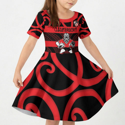 Canterbury Custom Rugby New Zealand Kid Short Sleeve Dress Aotearoa Maori Pukana Tiki Mascot