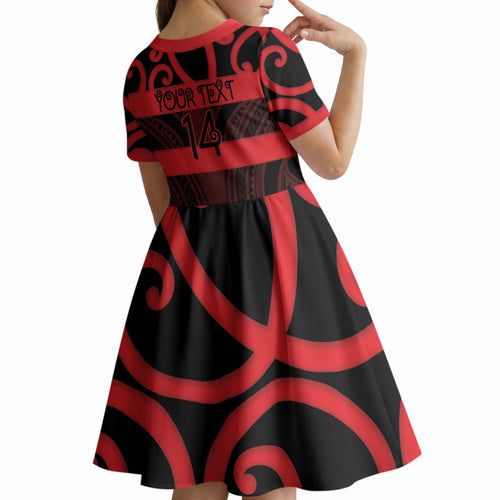 Canterbury Custom Rugby New Zealand Kid Short Sleeve Dress Aotearoa Maori Pukana Tiki Mascot