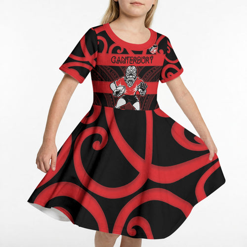 Canterbury Custom Rugby New Zealand Kid Short Sleeve Dress Aotearoa Maori Pukana Tiki Mascot