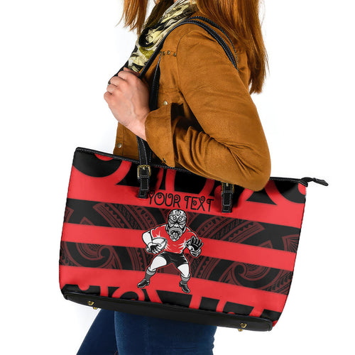 Canterbury Custom Rugby New Zealand Leather Tote Bag Aotearoa Maori Pukana Tiki Mascot