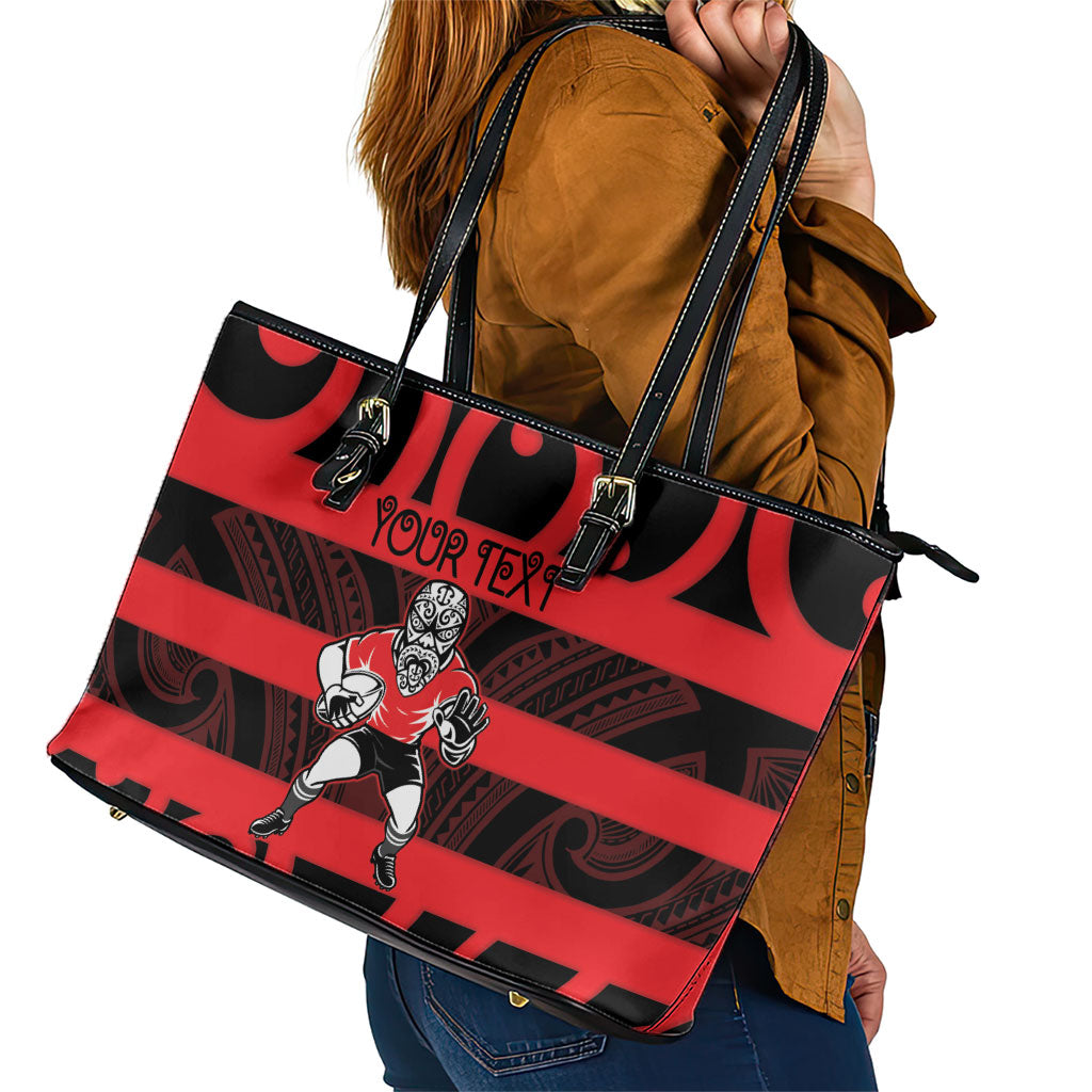 Canterbury Custom Rugby New Zealand Leather Tote Bag Aotearoa Maori Pukana Tiki Mascot