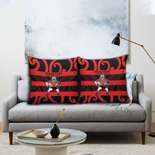 Canterbury Custom Rugby New Zealand Pillow Cover Aotearoa Maori Pukana Tiki Mascot