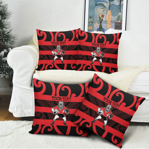 Canterbury Custom Rugby New Zealand Pillow Cover Aotearoa Maori Pukana Tiki Mascot