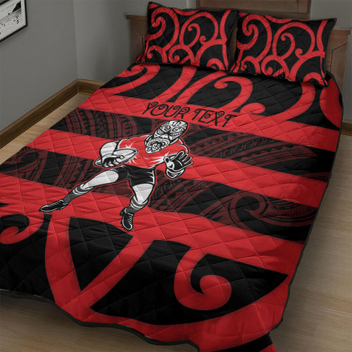Canterbury Custom Rugby New Zealand Quilt Bed Set Aotearoa Maori Pukana Tiki Mascot
