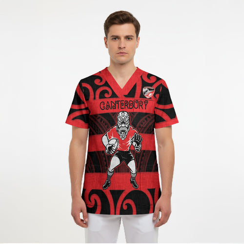 Canterbury Custom Rugby New Zealand Scrub Top Aotearoa Maori Pukana Tiki Mascot