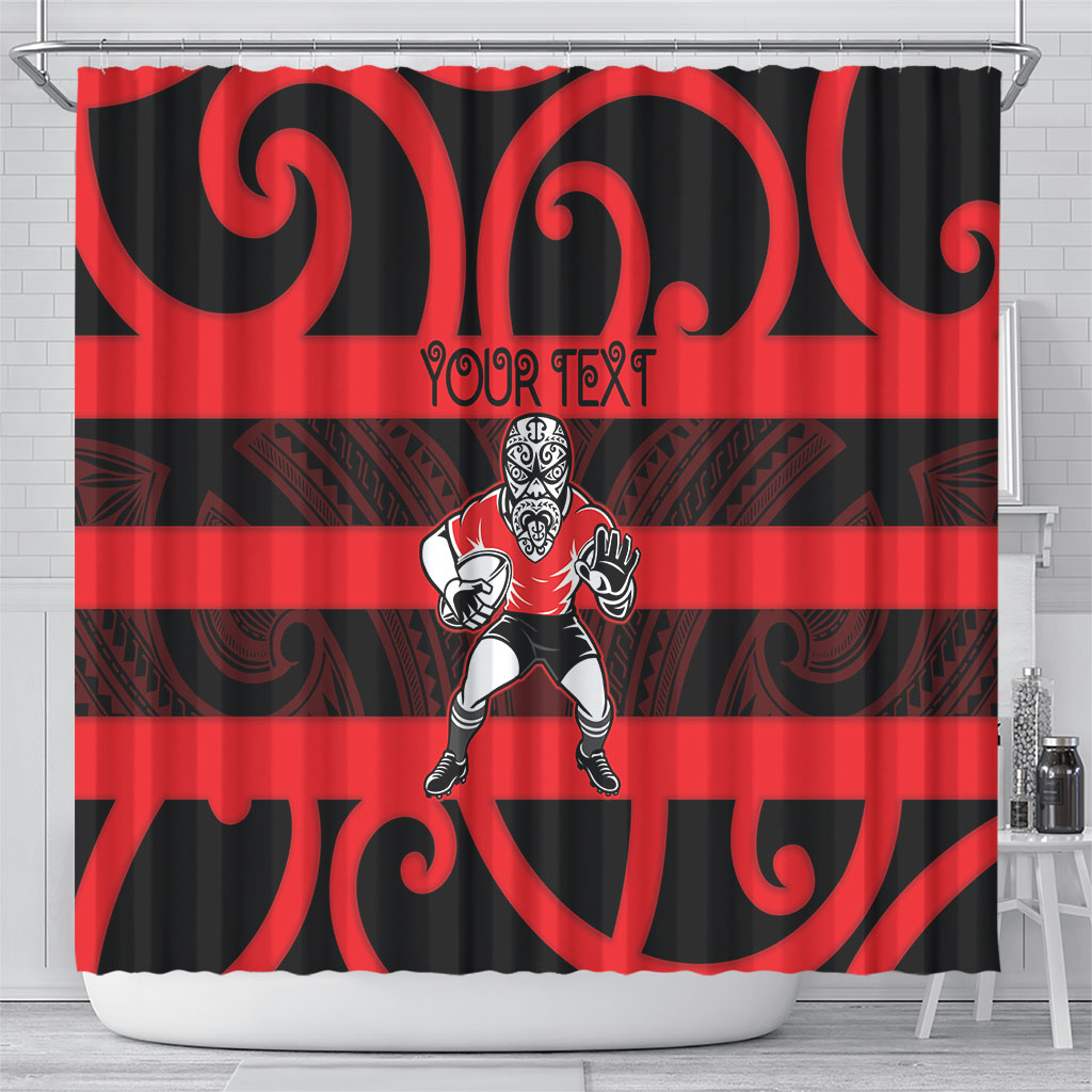 Canterbury Custom Rugby New Zealand Shower Curtain Aotearoa Maori Pukana Tiki Mascot
