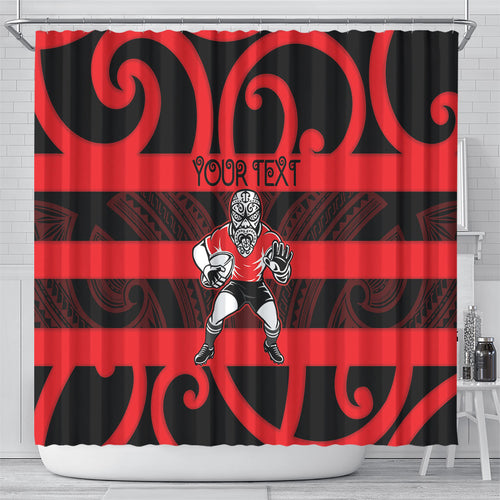 Canterbury Custom Rugby New Zealand Shower Curtain Aotearoa Maori Pukana Tiki Mascot