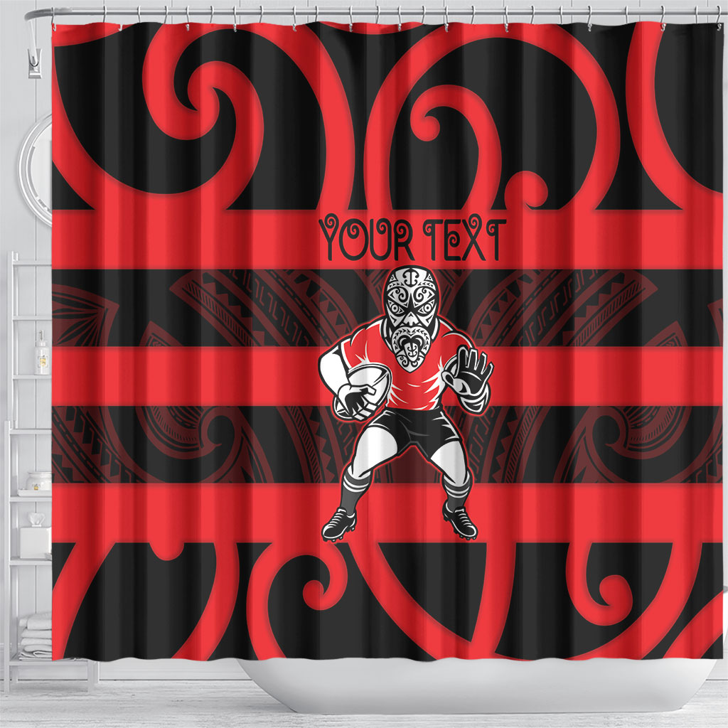 Canterbury Custom Rugby New Zealand Shower Curtain Aotearoa Maori Pukana Tiki Mascot