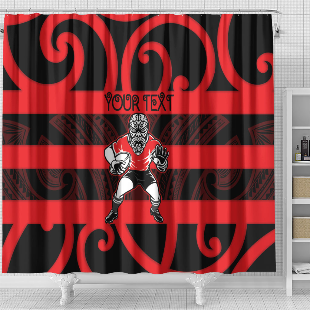 Canterbury Custom Rugby New Zealand Shower Curtain Aotearoa Maori Pukana Tiki Mascot