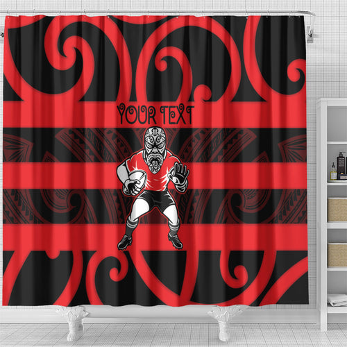 Canterbury Custom Rugby New Zealand Shower Curtain Aotearoa Maori Pukana Tiki Mascot