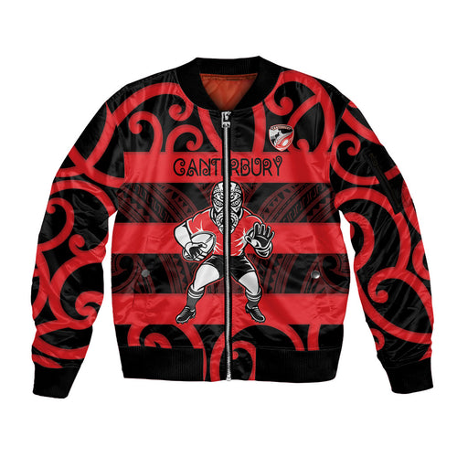 Canterbury Custom Rugby New Zealand Sleeve Zip Bomber Jacket Aotearoa Maori Pukana Tiki Mascot