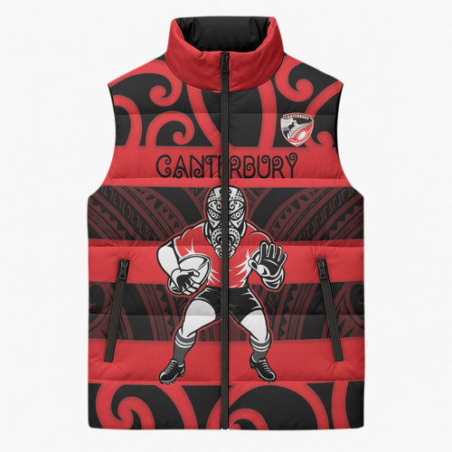 Canterbury Custom Rugby New Zealand Sleeveless Puffer Jacket Aotearoa Maori Pukana Tiki Mascot