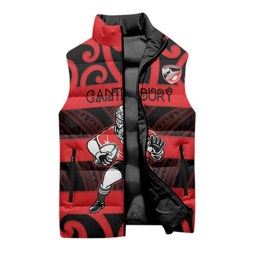 Canterbury Custom Rugby New Zealand Sleeveless Puffer Jacket Aotearoa Maori Pukana Tiki Mascot