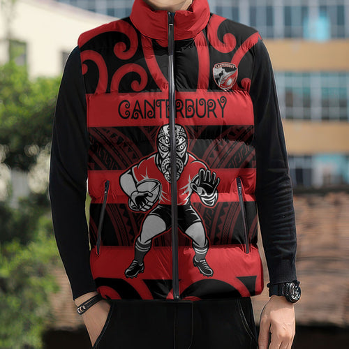 Canterbury Custom Rugby New Zealand Sleeveless Puffer Jacket Aotearoa Maori Pukana Tiki Mascot