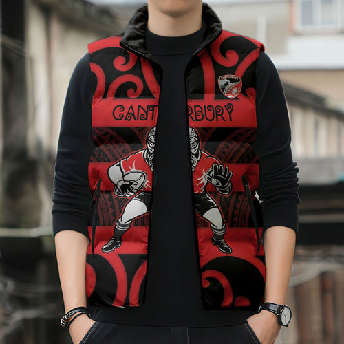 Canterbury Custom Rugby New Zealand Sleeveless Puffer Jacket Aotearoa Maori Pukana Tiki Mascot