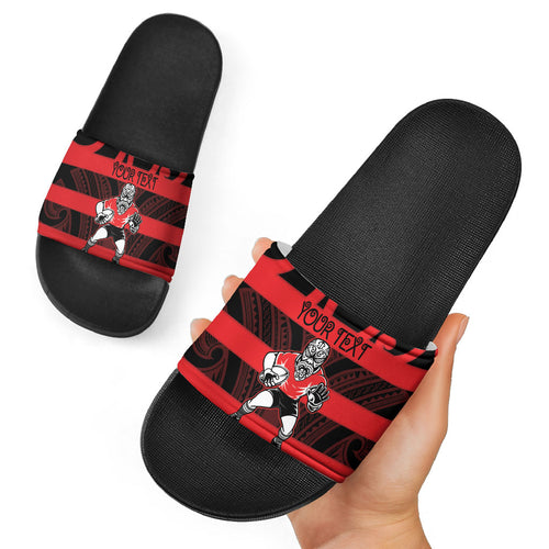 Canterbury Custom Rugby New Zealand Slide Sandals Aotearoa Maori Pukana Tiki Mascot