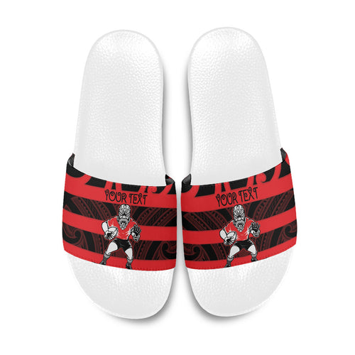 Canterbury Custom Rugby New Zealand Slide Sandals Aotearoa Maori Pukana Tiki Mascot