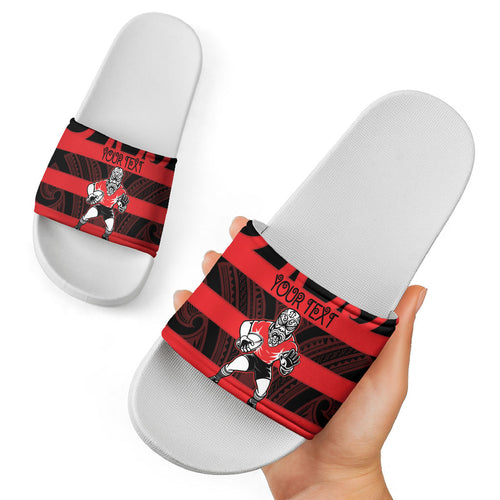 Canterbury Custom Rugby New Zealand Slide Sandals Aotearoa Maori Pukana Tiki Mascot