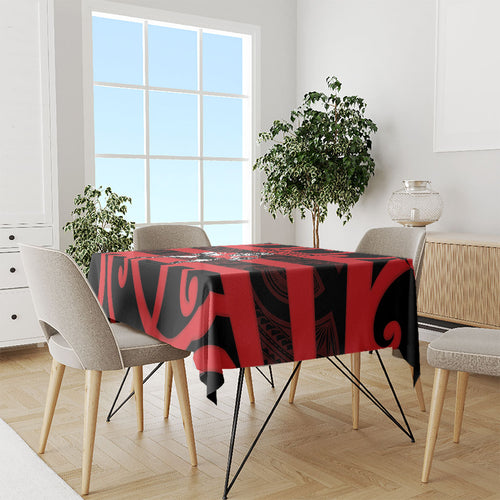 Canterbury Custom Rugby New Zealand Tablecloth Aotearoa Maori Pukana Tiki Mascot