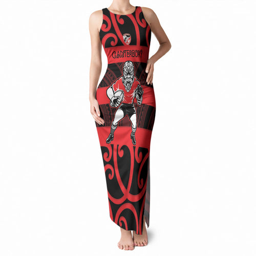 Canterbury Custom Rugby New Zealand Tank Maxi Dress Aotearoa Maori Pukana Tiki Mascot