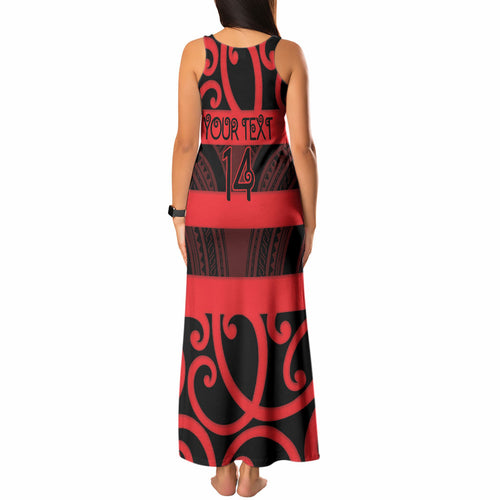 Canterbury Custom Rugby New Zealand Tank Maxi Dress Aotearoa Maori Pukana Tiki Mascot