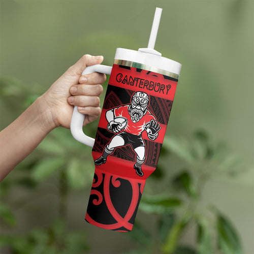 Canterbury Custom Rugby New Zealand Tumbler With Handle Aotearoa Maori Pukana Tiki Mascot