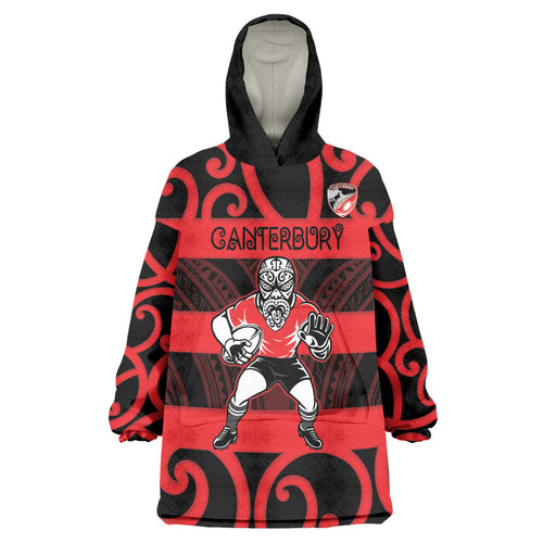 Canterbury Custom Rugby New Zealand Wearable Blanket Hoodie Aotearoa Maori Pukana Tiki Mascot
