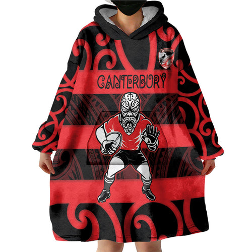 Canterbury Custom Rugby New Zealand Wearable Blanket Hoodie Aotearoa Maori Pukana Tiki Mascot