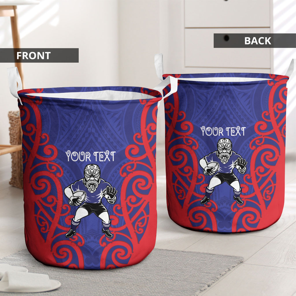 Tasman Custom Rugby New Zealand Laundry Basket Aotearoa Maori Pukana Tiki Mascot
