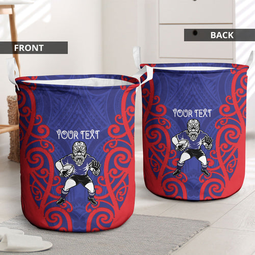 Tasman Custom Rugby New Zealand Laundry Basket Aotearoa Maori Pukana Tiki Mascot