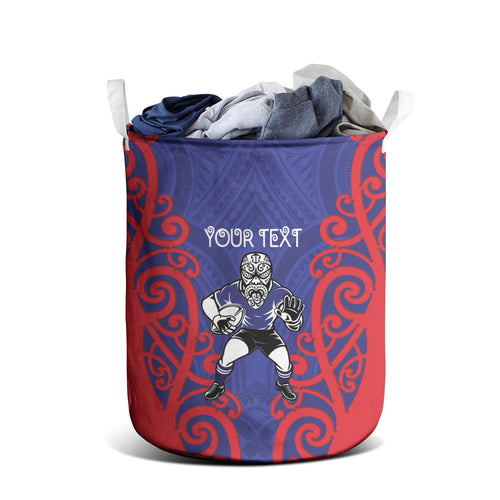 Tasman Custom Rugby New Zealand Laundry Basket Aotearoa Maori Pukana Tiki Mascot