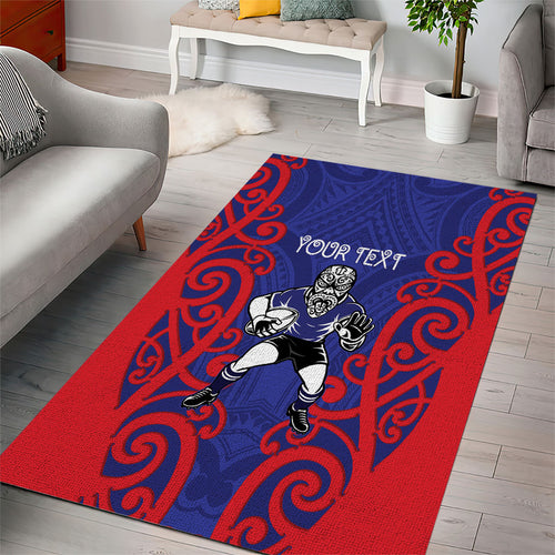 Tasman Custom Rugby New Zealand Area Rug Aotearoa Maori Pukana Tiki Mascot