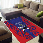 Tasman Custom Rugby New Zealand Area Rug Aotearoa Maori Pukana Tiki Mascot