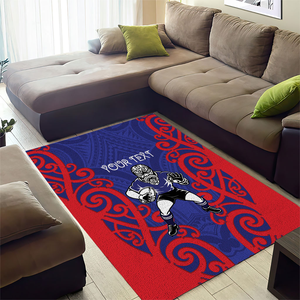 Tasman Custom Rugby New Zealand Area Rug Aotearoa Maori Pukana Tiki Mascot