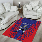 Tasman Custom Rugby New Zealand Area Rug Aotearoa Maori Pukana Tiki Mascot