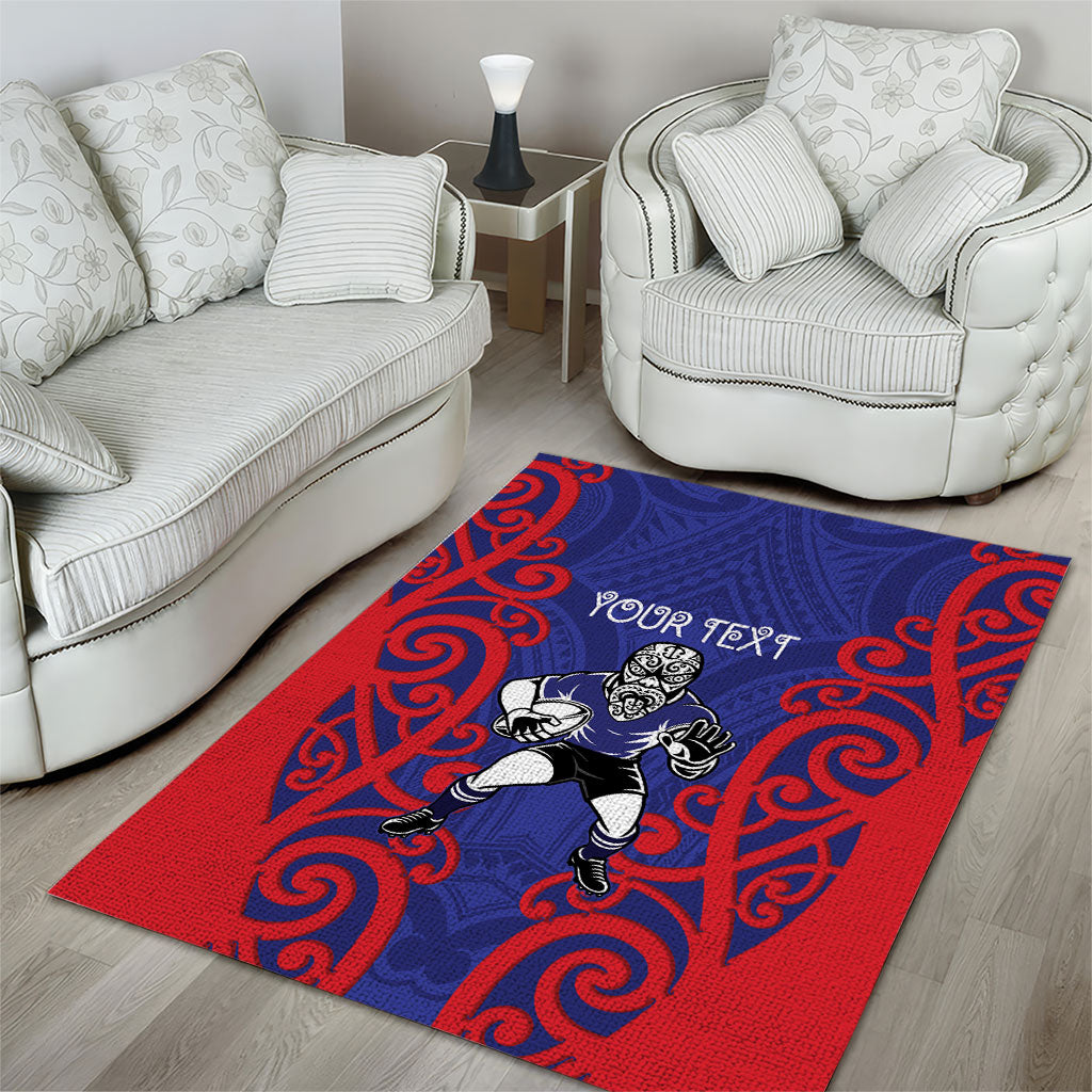 Tasman Custom Rugby New Zealand Area Rug Aotearoa Maori Pukana Tiki Mascot