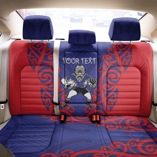 Tasman Custom Rugby New Zealand Back Car Seat Cover Aotearoa Maori Pukana Tiki Mascot