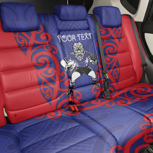 Tasman Custom Rugby New Zealand Back Car Seat Cover Aotearoa Maori Pukana Tiki Mascot
