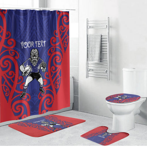 Tasman Custom Rugby New Zealand Bathroom Set Aotearoa Maori Pukana Tiki Mascot