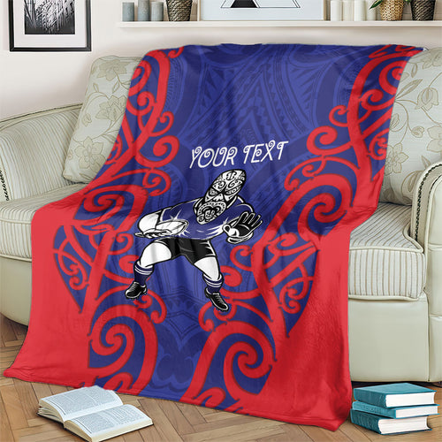 Tasman Custom Rugby New Zealand Blanket Aotearoa Maori Pukana Tiki Mascot