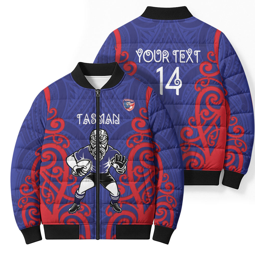Tasman Custom Rugby New Zealand Bomber Puffer Jacket Aotearoa Maori Pukana Tiki Mascot