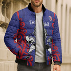Tasman Custom Rugby New Zealand Bomber Puffer Jacket Aotearoa Maori Pukana Tiki Mascot