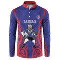 Tasman Custom Rugby New Zealand Button Sweatshirt Aotearoa Maori Pukana Tiki Mascot