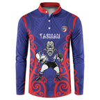 Tasman Custom Rugby New Zealand Button Sweatshirt Aotearoa Maori Pukana Tiki Mascot