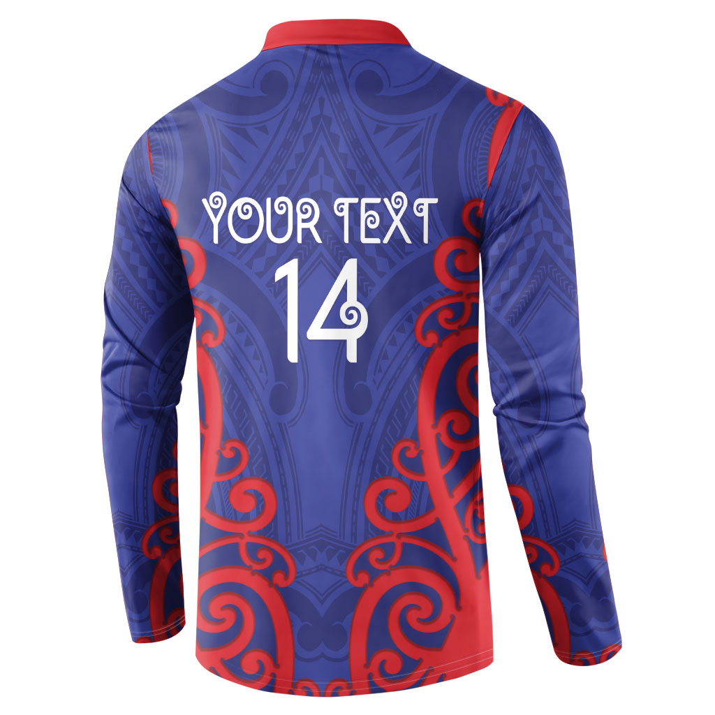 Tasman Custom Rugby New Zealand Button Sweatshirt Aotearoa Maori Pukana Tiki Mascot
