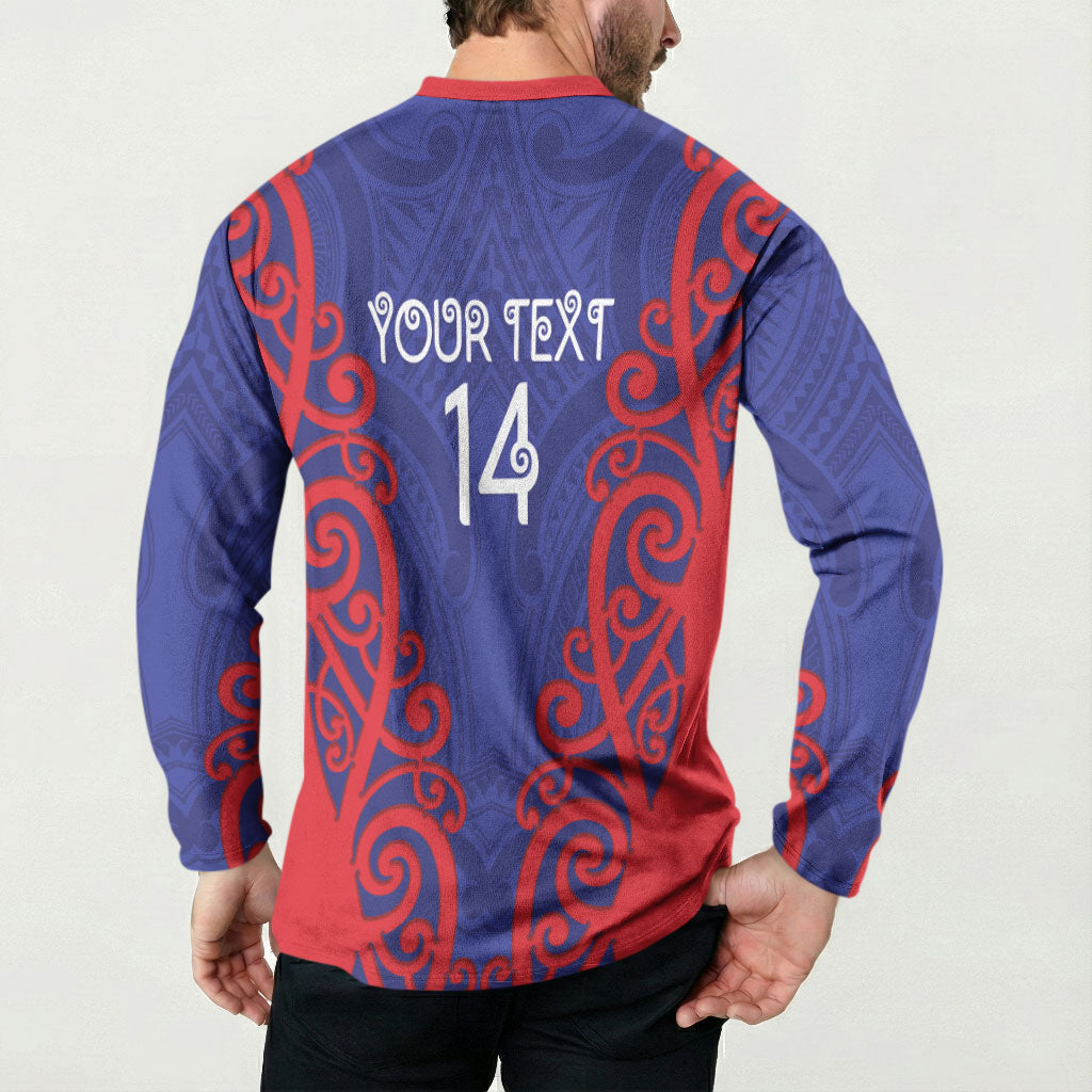 Tasman Custom Rugby New Zealand Button Sweatshirt Aotearoa Maori Pukana Tiki Mascot