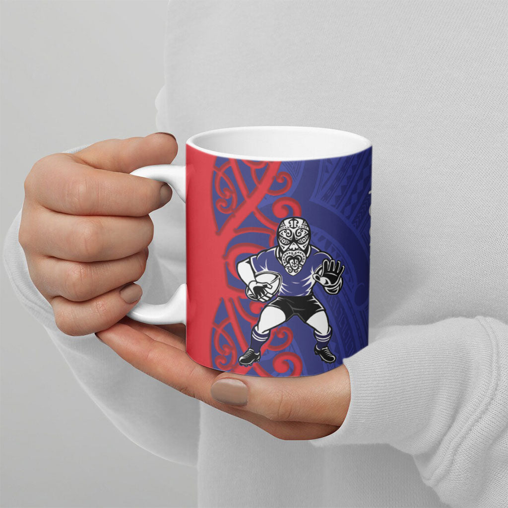 Tasman Custom Rugby New Zealand Ceramic Mug Aotearoa Maori Pukana Tiki Mascot