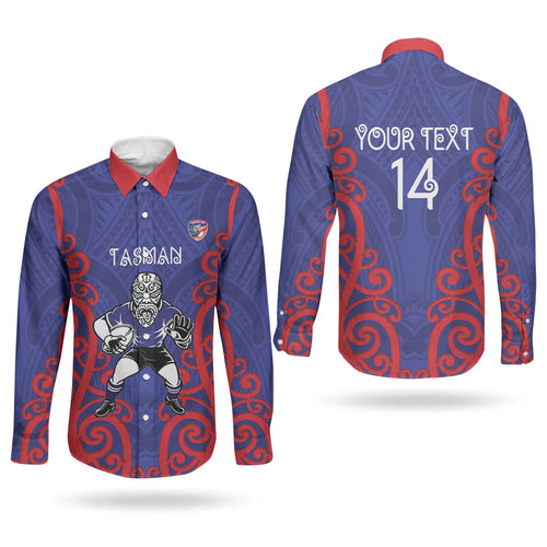 Tasman Custom Rugby New Zealand Couples Matching Off Shoulder Short Dress and Long Sleeve Button Shirt Aotearoa Maori Pukana Tiki Mascot