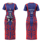 Tasman Custom Rugby New Zealand Couples Matching Short Sleeve Bodycon Dress and Hawaiian Shirt Aotearoa Maori Pukana Tiki Mascot